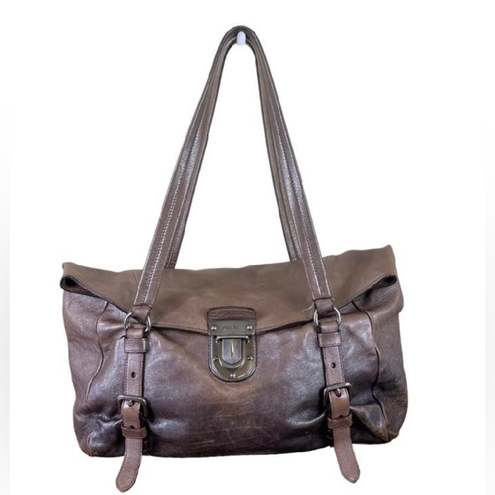 Prada Brown Push Clip Messenger Bag Handbag